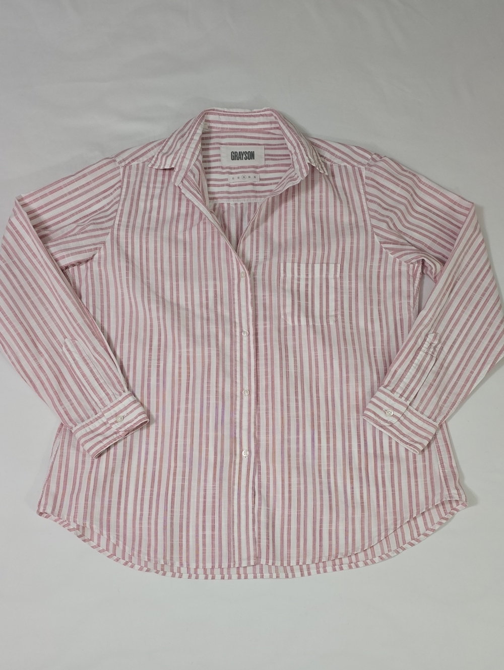 Grayson The Hero Cranberry Striped Button Down Shirt Size 03 M / L Like New